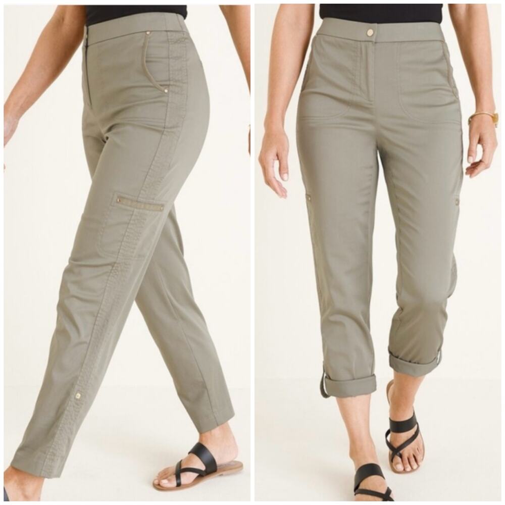 Chico's Secret Stretch Luxe Utility Convertible Crop to Ankle Pant Green 3/16/XL